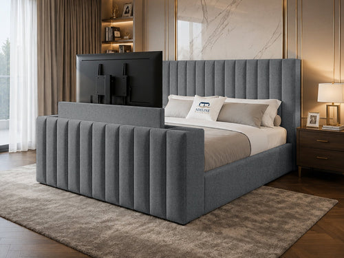 Vantage Stripe Storage TV Bed Set with End Lift – 60" Floor Standing Headboard