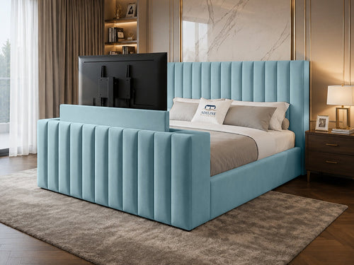 Vantage Stripe Storage TV Bed Set with End Lift – 60" Floor Standing Headboard