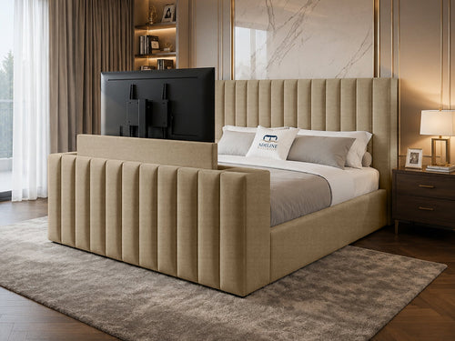 Vantage Stripe Storage TV Bed Set with End Lift – 60" Floor Standing Headboard