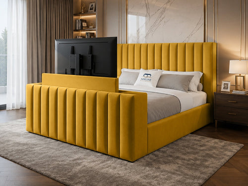 Vantage Stripe Storage TV Bed Set with End Lift – 60" Floor Standing Headboard
