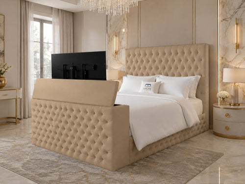 Versailles Tufted Storage TV Bed Set with End Lift – 54" Floor Standing Headboard