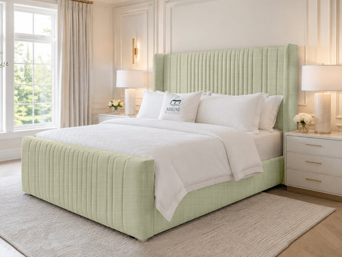 Waverly Wing Channel Upholstered Bed Set with Floor Standing Headboard, Footboard & Storage Upgrade Option