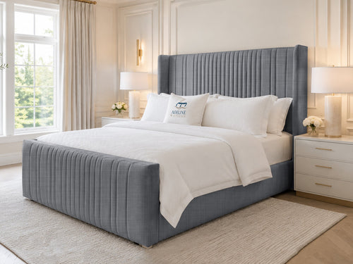 Waverly Wing Channel Upholstered Bed Set with Floor Standing Headboard, Footboard & Storage Upgrade Option