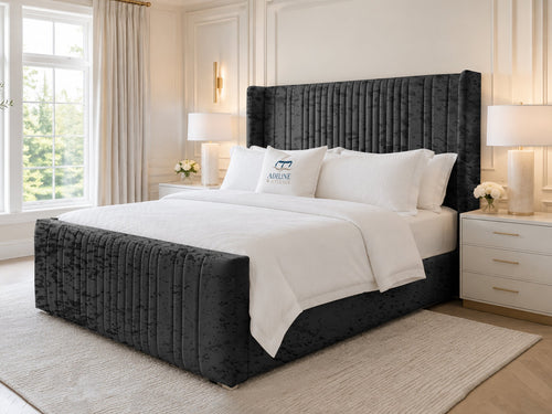 Waverly Wing Channel Upholstered Bed Set with Floor Standing Headboard, Footboard & Storage Upgrade Option