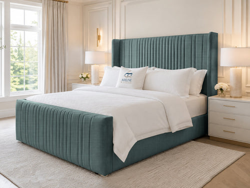 Waverly Wing Channel Upholstered Bed Set with Floor Standing Headboard, Footboard & Storage Upgrade Option