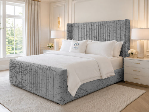 Waverly Wing Channel Upholstered Bed Set with Floor Standing Headboard, Footboard & Storage Upgrade Option