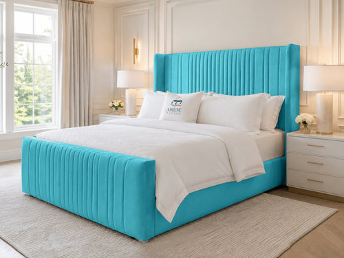 Waverly Wing Channel Upholstered Bed Set with Floor Standing Headboard, Footboard & Storage Upgrade Option