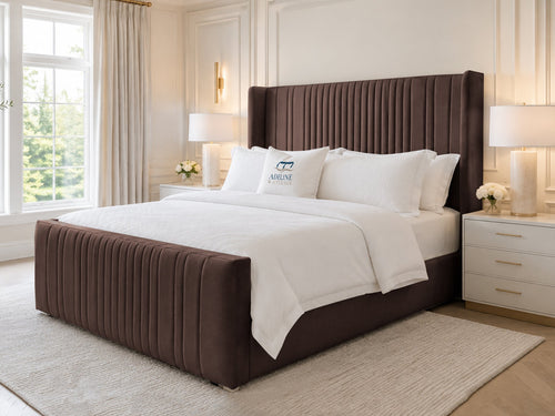 Waverly Wing Channel Upholstered Bed Set with Floor Standing Headboard, Footboard & Storage Upgrade Option