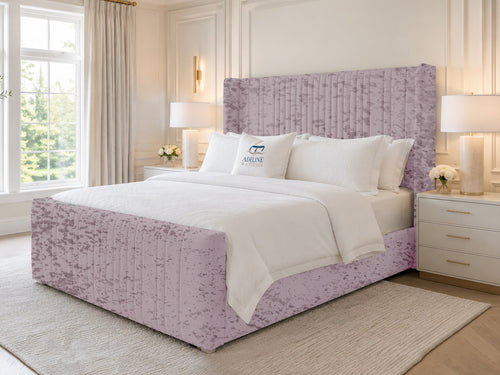 Waverly Wing Channel Upholstered Bed Set with Floor Standing Headboard, Footboard & Storage Upgrade Option