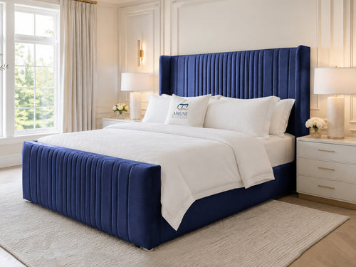 Waverly Wing Channel Upholstered Bed Set with Floor Standing Headboard, Footboard & Storage Upgrade Option