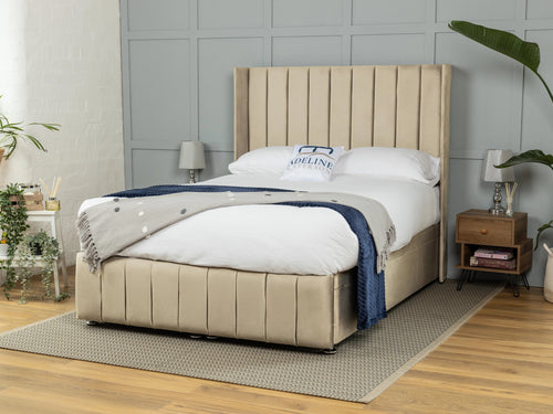 Westfield Vertical Channel Ottoman End Lift Storage Bed Set with Floor Standing Headboard & Footboard