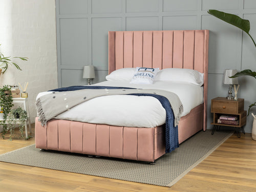 Westfield Vertical Channel Ottoman End Lift Storage Bed Set with Floor Standing Headboard & Footboard