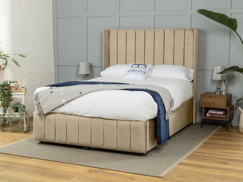 Westfield Vertical Channel Ottoman End Lift Storage Bed Set with Floor Standing Headboard & Footboard