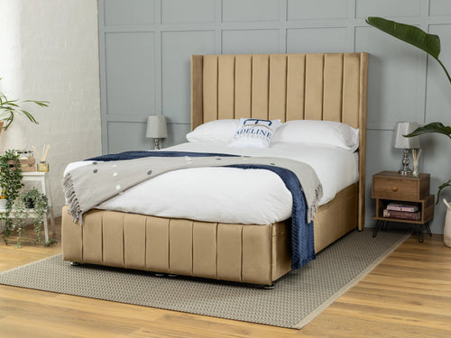 Westfield Vertical Channel Ottoman End Lift Storage Bed Set with Floor Standing Headboard & Footboard