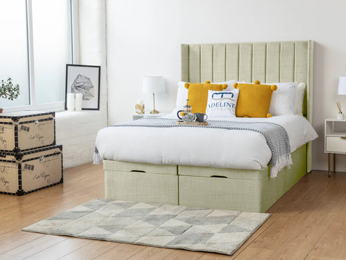 Westminster Vertical Channel Ottoman End Lift Storage Bed Set with Floor Standing Headboard & Footboard