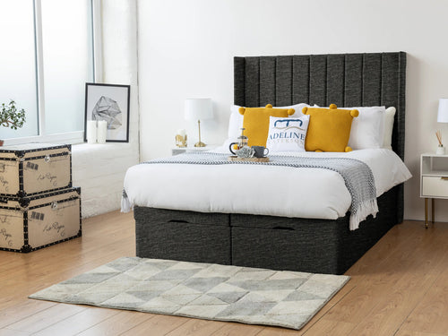 Westminster Vertical Channel Ottoman End Lift Storage Bed Set with Floor Standing Headboard & Footboard