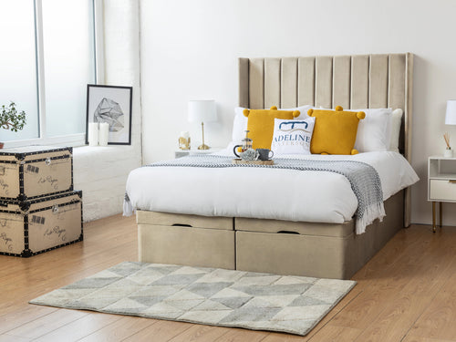 Westminster Vertical Channel Ottoman End Lift Storage Bed Set with Floor Standing Headboard & Footboard