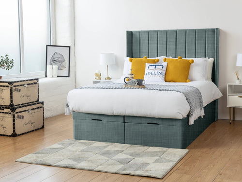 Westminster Vertical Channel Ottoman End Lift Storage Bed Set with Floor Standing Headboard & Footboard
