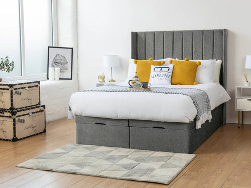 Westminster Vertical Channel Ottoman End Lift Storage Bed Set with Floor Standing Headboard & Footboard