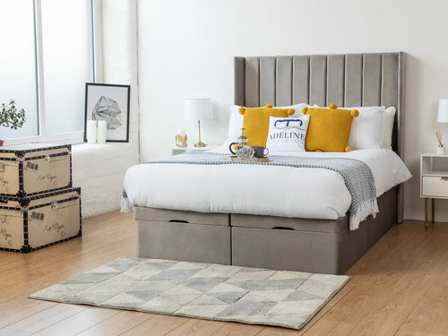 Westminster Vertical Channel Ottoman End Lift Storage Bed Set with Floor Standing Headboard & Footboard