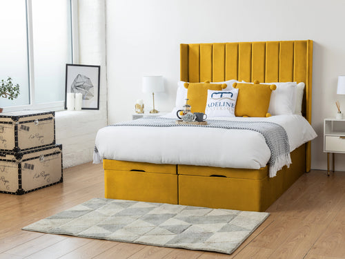 Westminster Vertical Channel Ottoman End Lift Storage Bed Set with Floor Standing Headboard & Footboard