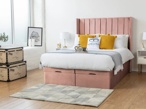 Westminster Vertical Channel Ottoman End Lift Storage Bed Set with Floor Standing Headboard & Footboard