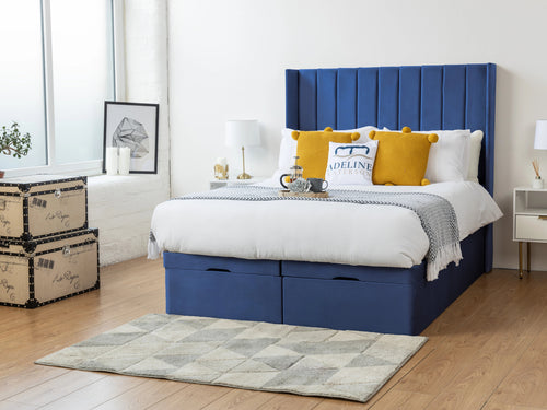 Westminster Vertical Channel Ottoman End Lift Storage Bed Set with Floor Standing Headboard & Footboard