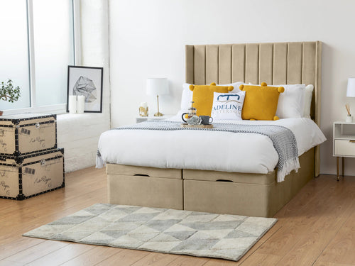 Westminster Vertical Channel Ottoman End Lift Storage Bed Set with Floor Standing Headboard & Footboard