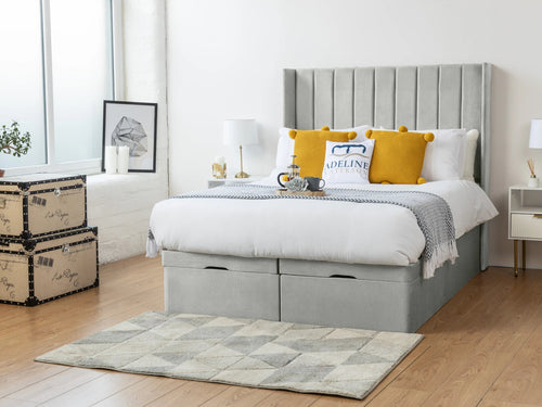 Westminster Vertical Channel Ottoman End Lift Storage Bed Set with Floor Standing Headboard & Footboard