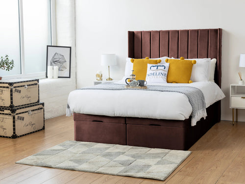 Westminster Vertical Channel Ottoman End Lift Storage Bed Set with Floor Standing Headboard & Footboard