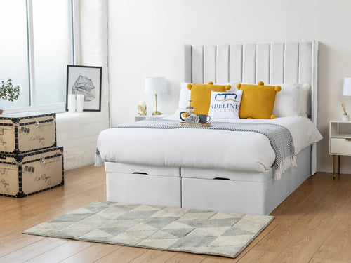 Westminster Vertical Channel Ottoman End Lift Storage Bed Set with Floor Standing Headboard & Footboard