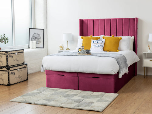 Westminster Vertical Channel Ottoman End Lift Storage Bed Set with Floor Standing Headboard & Footboard