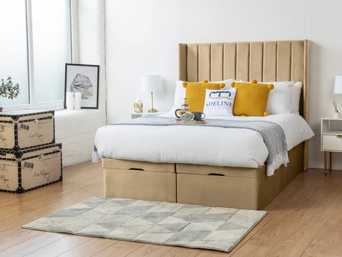 Westminster Vertical Channel Ottoman End Lift Storage Bed Set with Floor Standing Headboard & Footboard