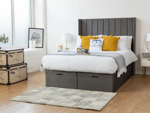 Westminster Vertical Channel Ottoman End Lift Storage Bed Set with Floor Standing Headboard & Footboard