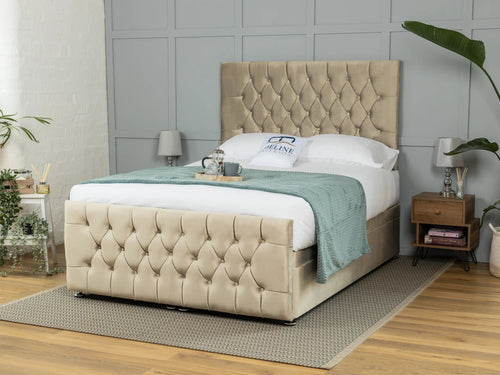 Weymouth Button-Tufted Ottoman End Lift Storage Bed Set with Floor Standing Headboard & Footboard