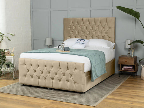 Weymouth Button-Tufted Ottoman End Lift Storage Bed Set with Floor Standing Headboard & Footboard