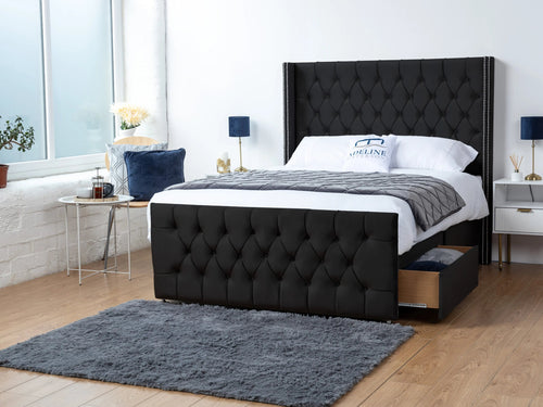 Winchester Button-Tufted Divan Bed Set with Storage Drawers, Floor Standing Headboard & Footboard
