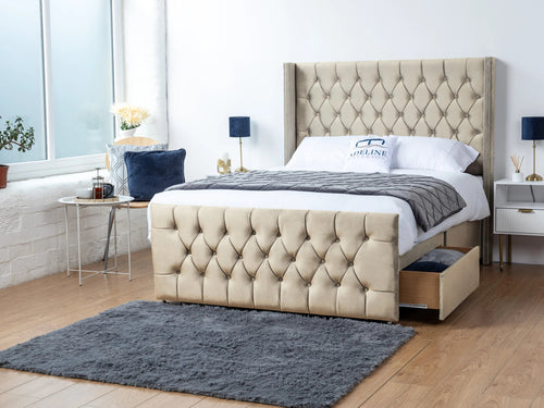 Winchester Button-Tufted Divan Bed Set with Storage Drawers, Floor Standing Headboard & Footboard