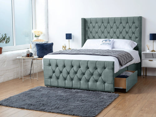 Winchester Button-Tufted Divan Bed Set with Storage Drawers, Floor Standing Headboard & Footboard