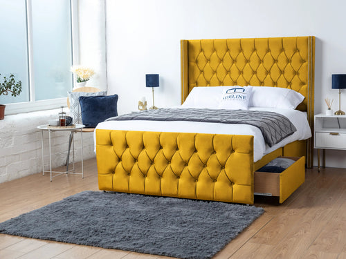 Winchester Button-Tufted Divan Bed Set with Storage Drawers, Floor Standing Headboard & Footboard