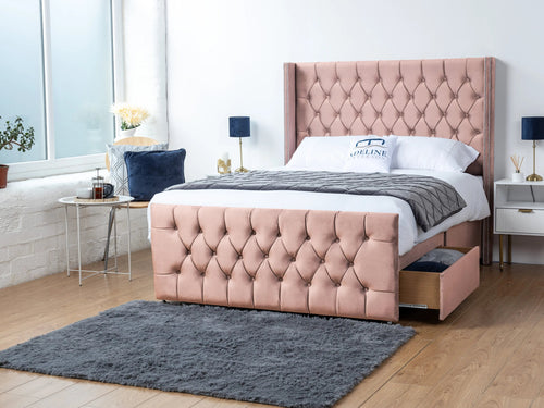 Winchester Button-Tufted Divan Bed Set with Storage Drawers, Floor Standing Headboard & Footboard