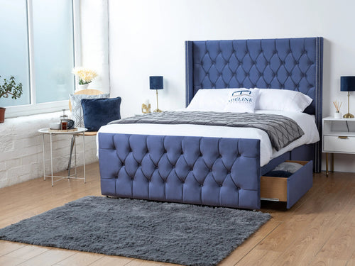 Winchester Button-Tufted Divan Bed Set with Storage Drawers, Floor Standing Headboard & Footboard
