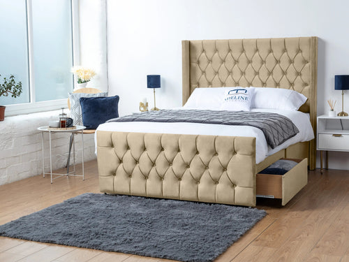 Winchester Button-Tufted Divan Bed Set with Storage Drawers, Floor Standing Headboard & Footboard