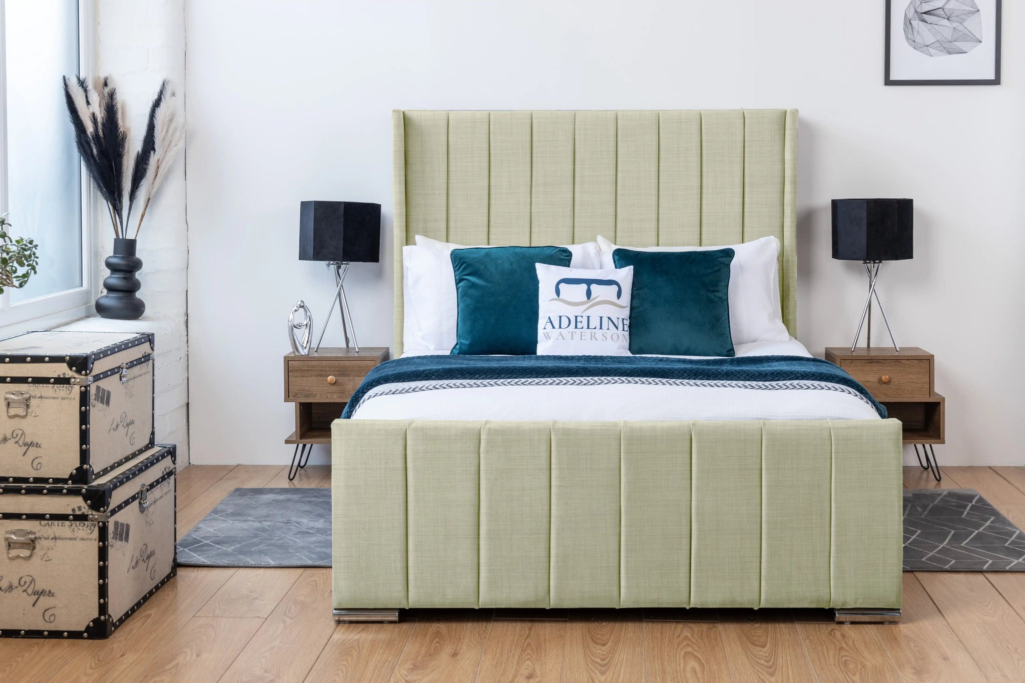 Windsor Upholstered Bed - Grey Crushed Velvet - Adeline Waterson