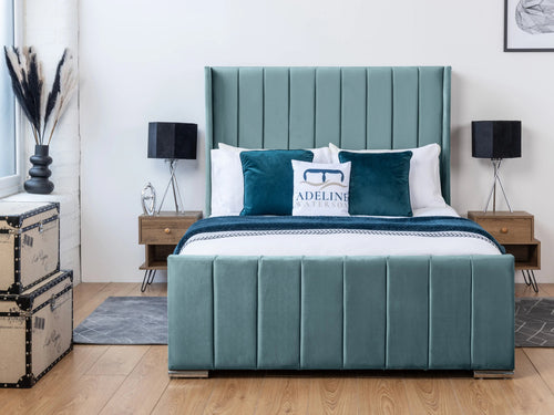 Windsor Vertical Channel Upholstered Bed Set with Floor Standing Headboard, Footboard & Storage Upgrade Option