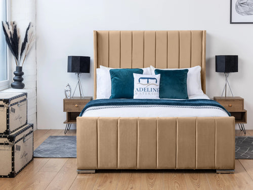 Windsor Vertical Channel Upholstered Bed Set with Floor Standing Headboard, Footboard & Storage Upgrade Option