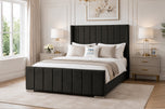 Charcoal Chenille - Windsor Vertical Channel Upholstered Bed Set with Floor Standing Headboard, Footboard & Storage Upgrade Option