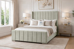 Cream Naples - Windsor Vertical Channel Upholstered Bed Set with Floor Standing Headboard, Footboard & Storage Upgrade Option