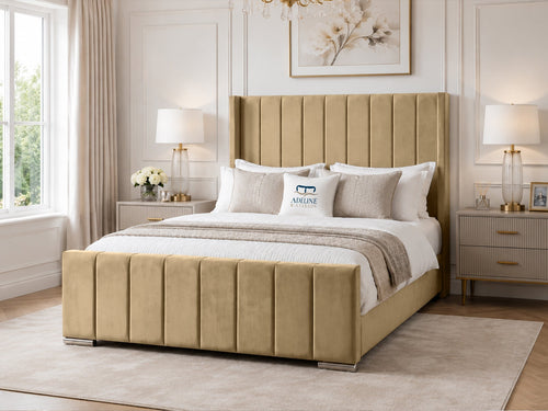Windsor Vertical Channel Upholstered Bed Set with Floor Standing Headboard, Footboard & Storage Upgrade Option