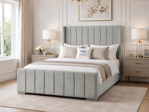 Windsor Vertical Channel Upholstered Bed Set with Floor Standing Headboard, Footboard & Storage Upgrade Option